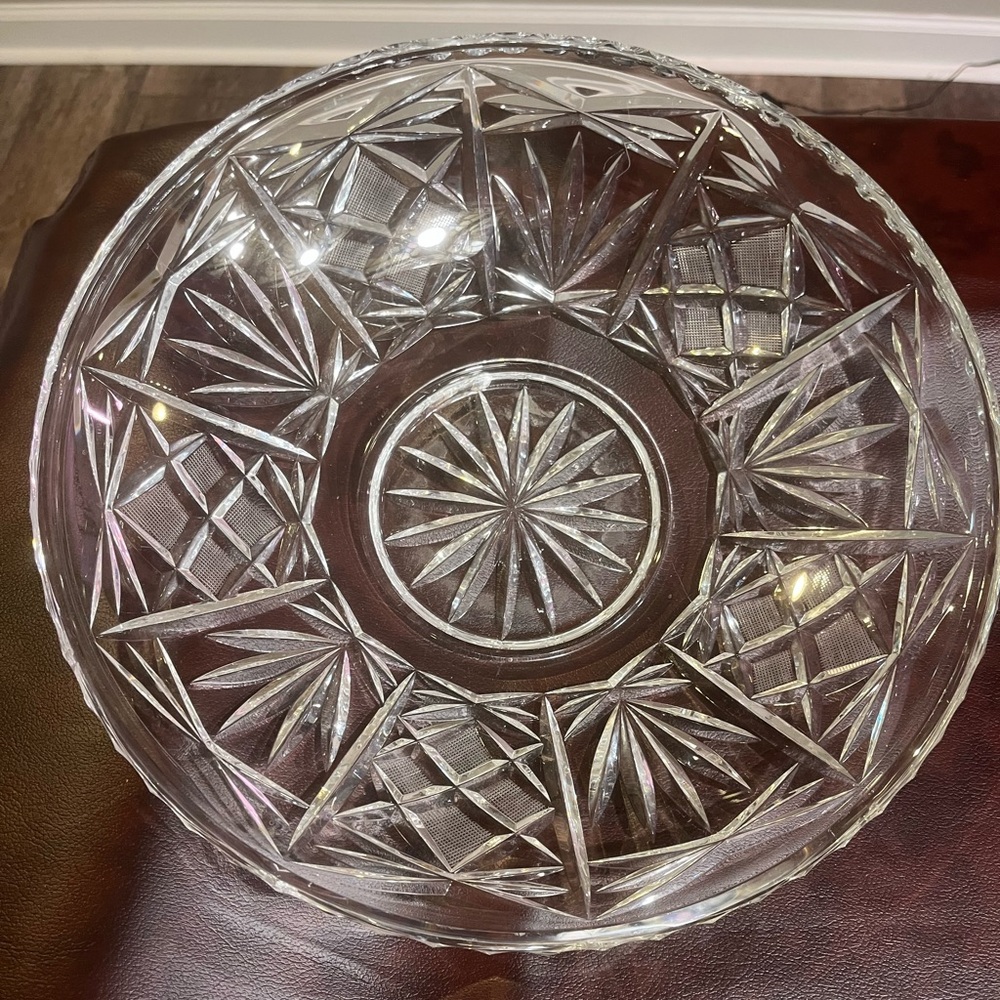 Vintage Czech Bohemian Hand Cut Crystal Antique Round Bowl